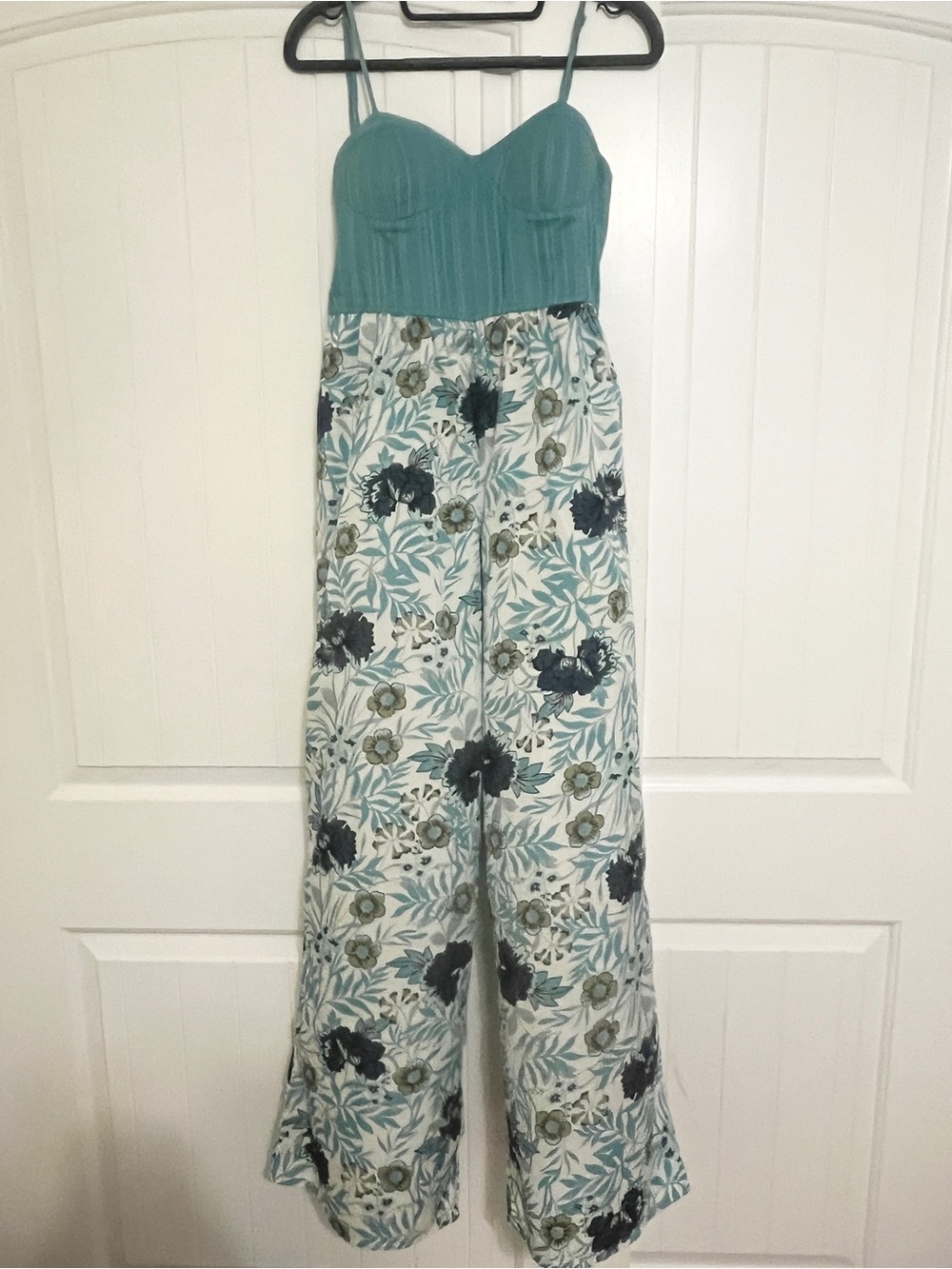 Teal Bodice Floral Wide-Leg Jumpsuit Sz S
